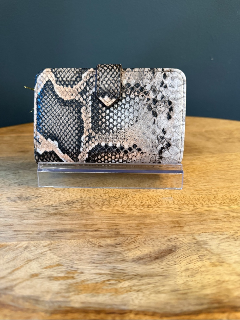 Anne Klein Women’s Snake-Print Leather Wallet - Black & Cream
